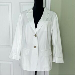 Lafayette 148 New York White Button Front Blazer Jacket Cotton